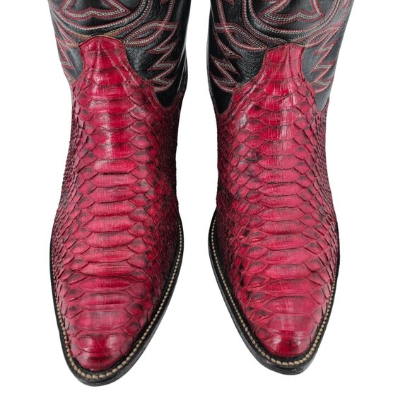 Vintage Mens size 11.5D Red Python Exotic Snakeskin Leather Cowboy Western Boots - Picture 2 of 16